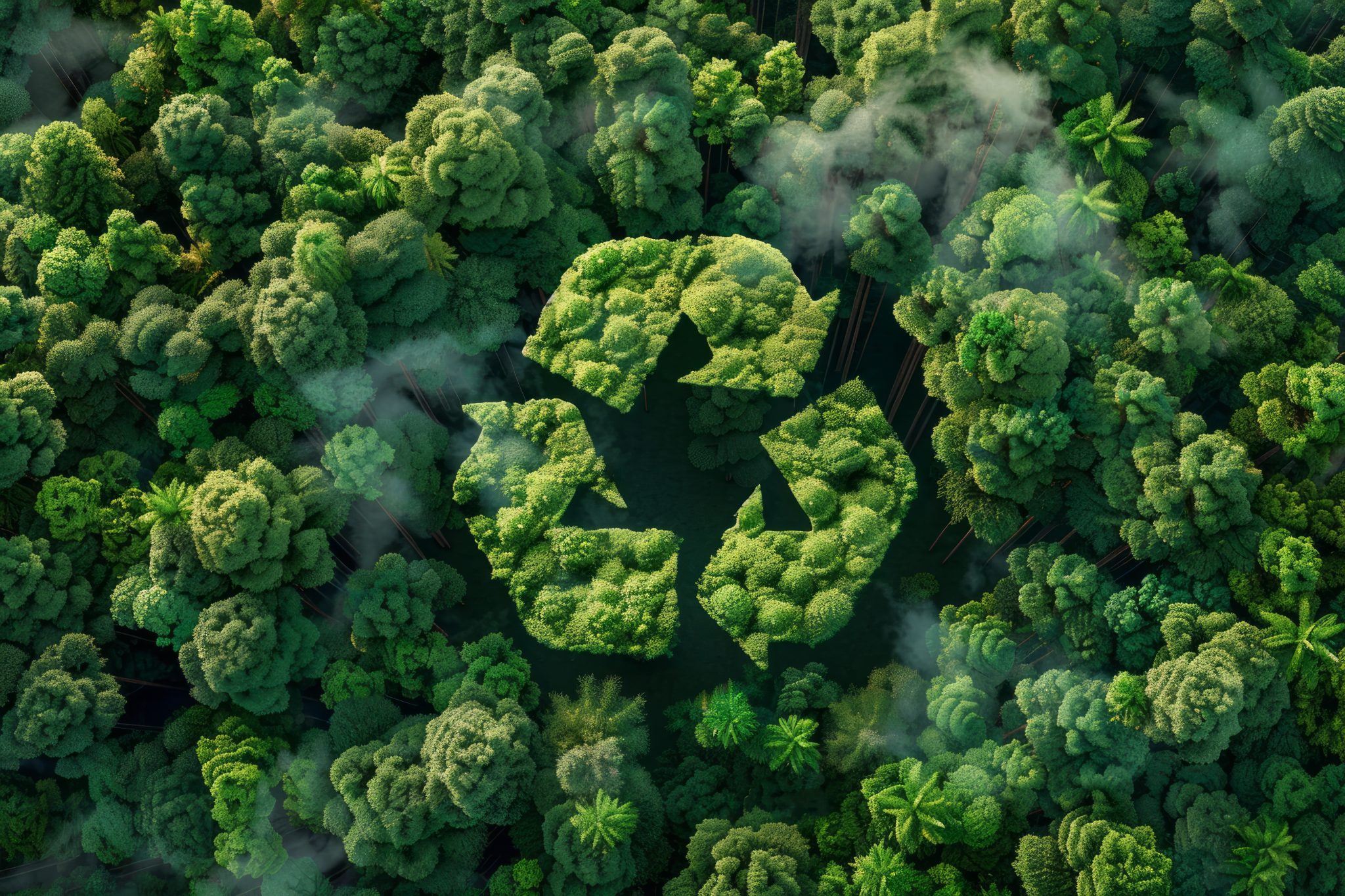 EcoFriendly Concept with Green Recycle Symbol in Natural Environment, symbolizing sustainability and conservation